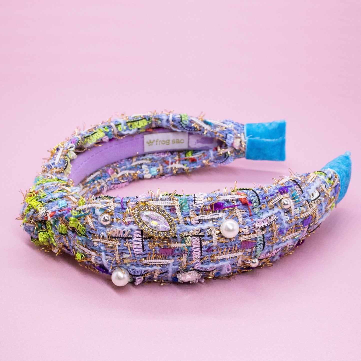 Kids Knot Headband - Embellished Rhinestone Pearl Tweed: Pink - Bria Blair Creative