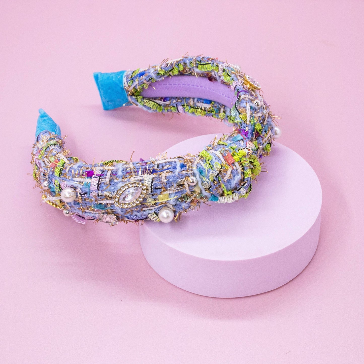 Kids Knot Headband - Embellished Rhinestone Pearl Tweed: Pink - Bria Blair Creative