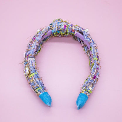 Kids Knot Headband - Embellished Rhinestone Pearl Tweed: Pink - Bria Blair Creative
