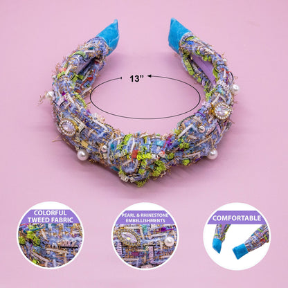 Kids Knot Headband - Embellished Rhinestone Pearl Tweed: Pink - Bria Blair Creative