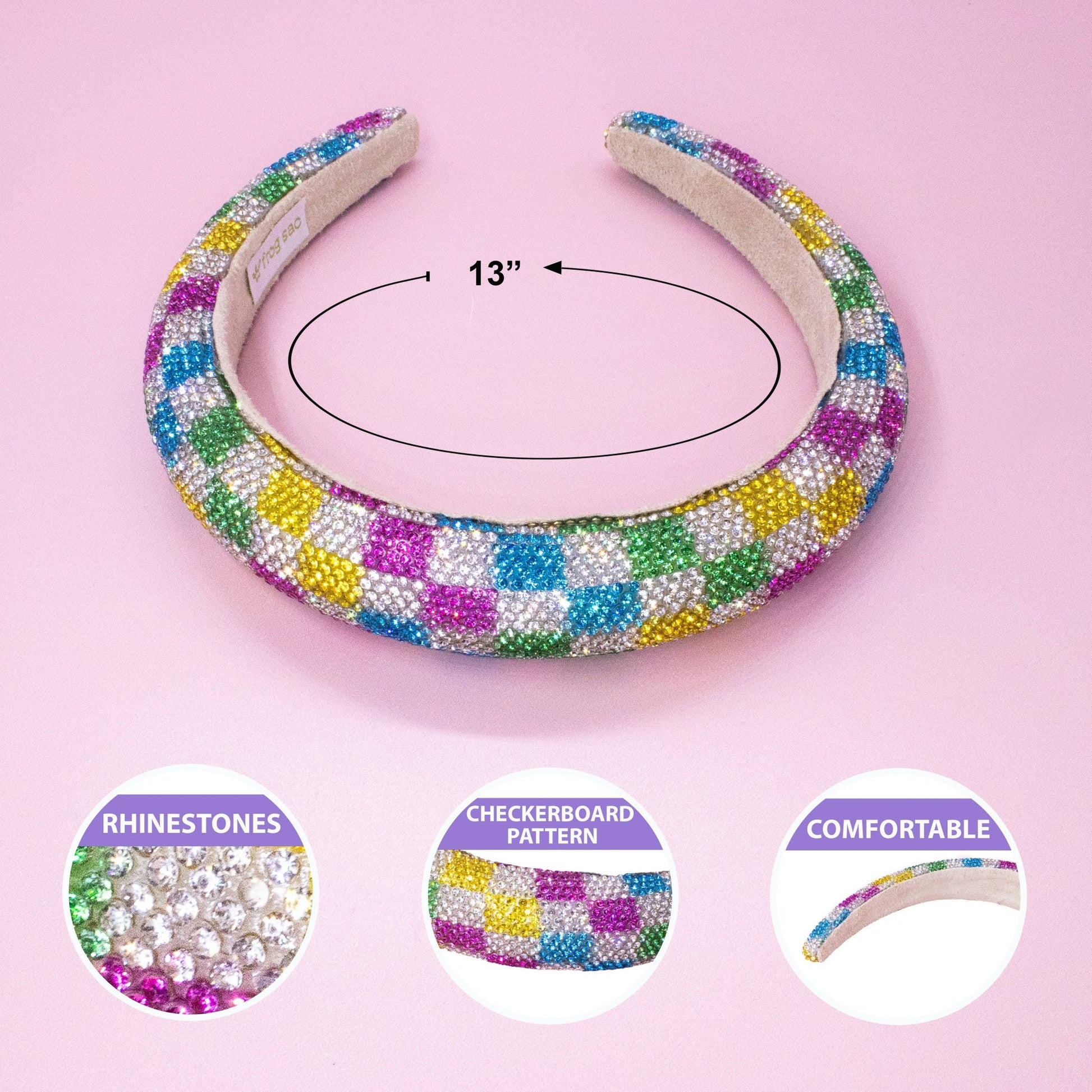Kids Rhinestone Headband - Padded Checkerboard Hair Band - Bria Blair Creative