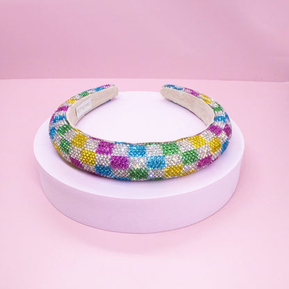 Kids Rhinestone Headband - Padded Checkerboard Hair Band - Bria Blair Creative