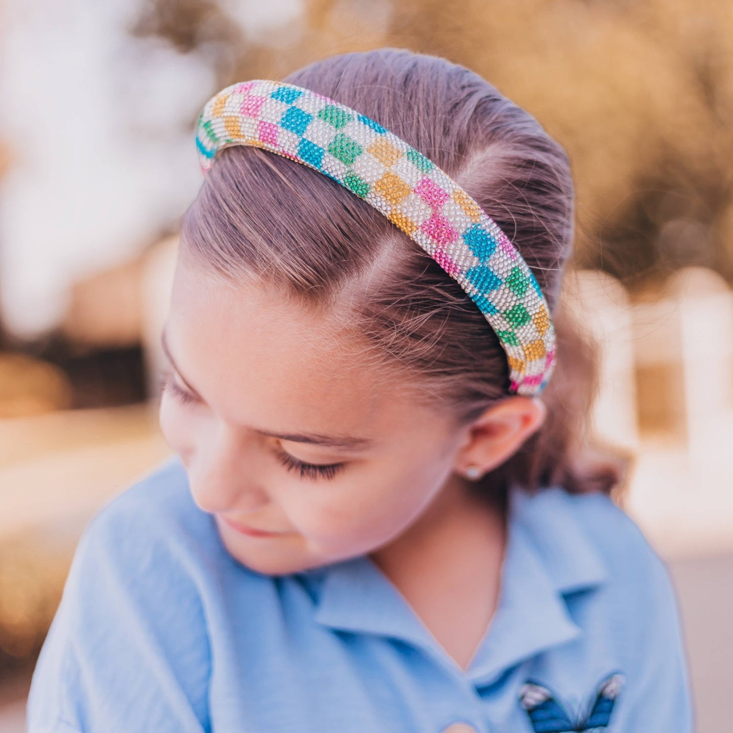Kids Rhinestone Headband - Padded Checkerboard Hair Band - Bria Blair Creative