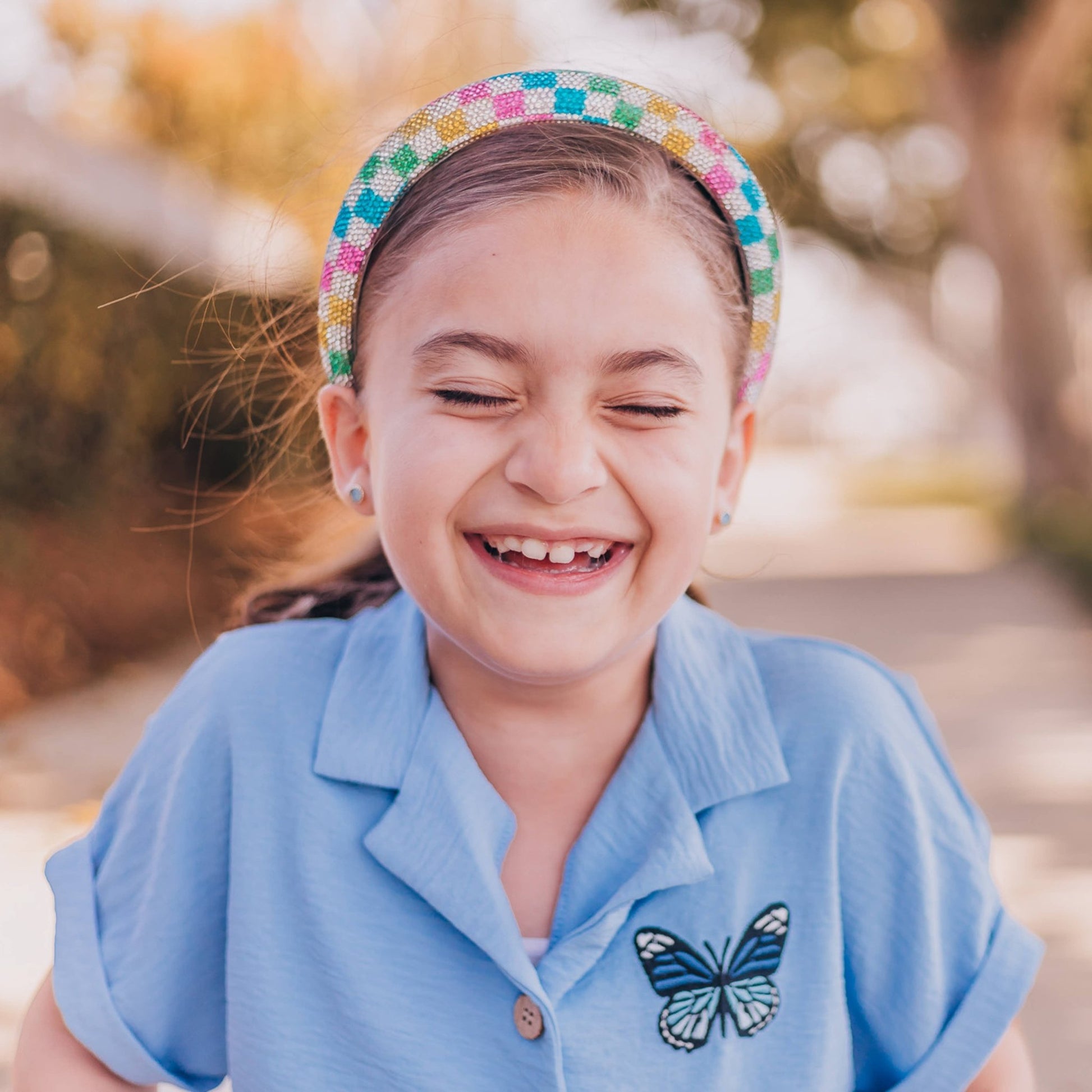 Kids Rhinestone Headband - Padded Checkerboard Hair Band - Bria Blair Creative