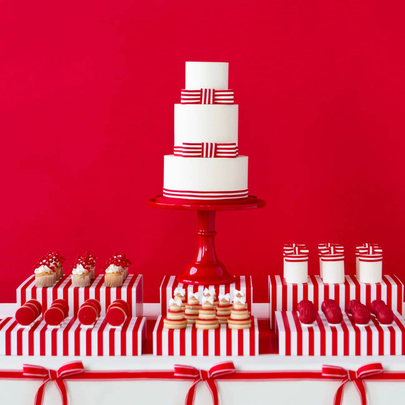 LARGE CHERRY RED PEDESTAL MELAMINE CAKE STAND - Bria Blair Creative