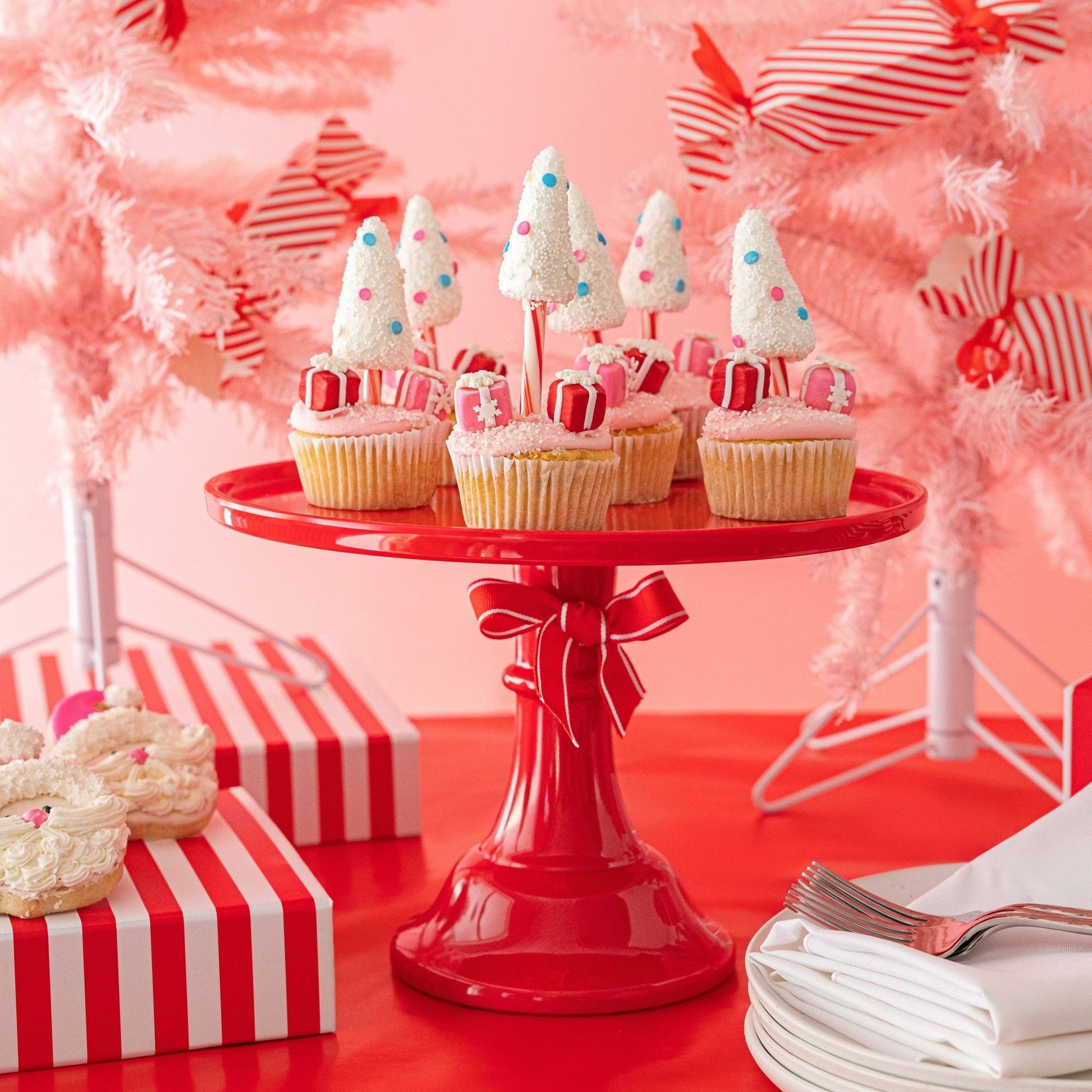 LARGE CHERRY RED PEDESTAL MELAMINE CAKE STAND - Bria Blair Creative