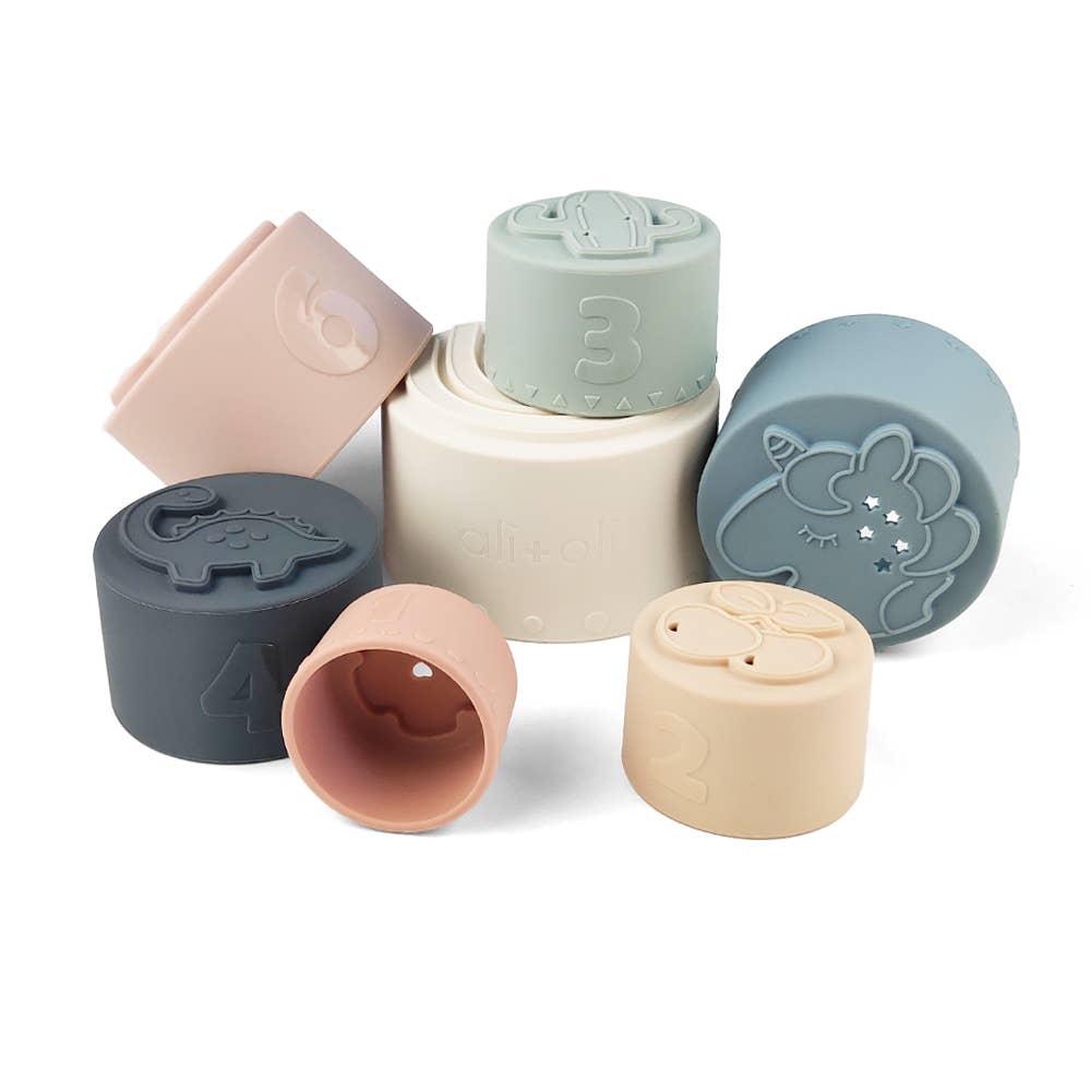 Large Soft Silicone Stacking Cups Toy (7 - pc) with Shapes - Bria Blair Creative
