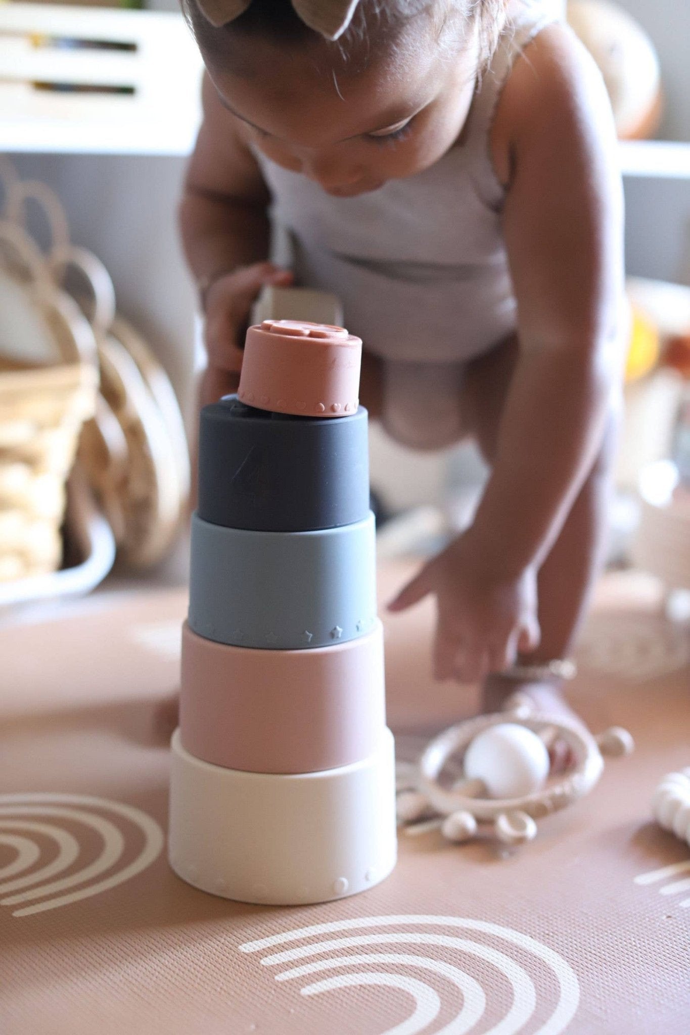 Large Soft Silicone Stacking Cups Toy (7 - pc) with Shapes - Bria Blair Creative