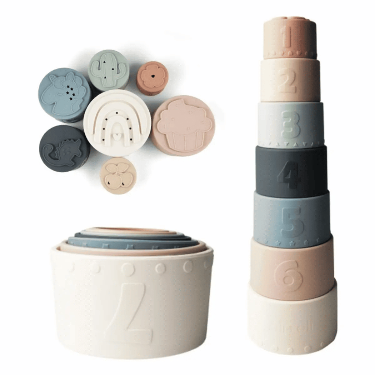 Large Soft Silicone Stacking Cups Toy (7 - pc) with Shapes - Bria Blair Creative