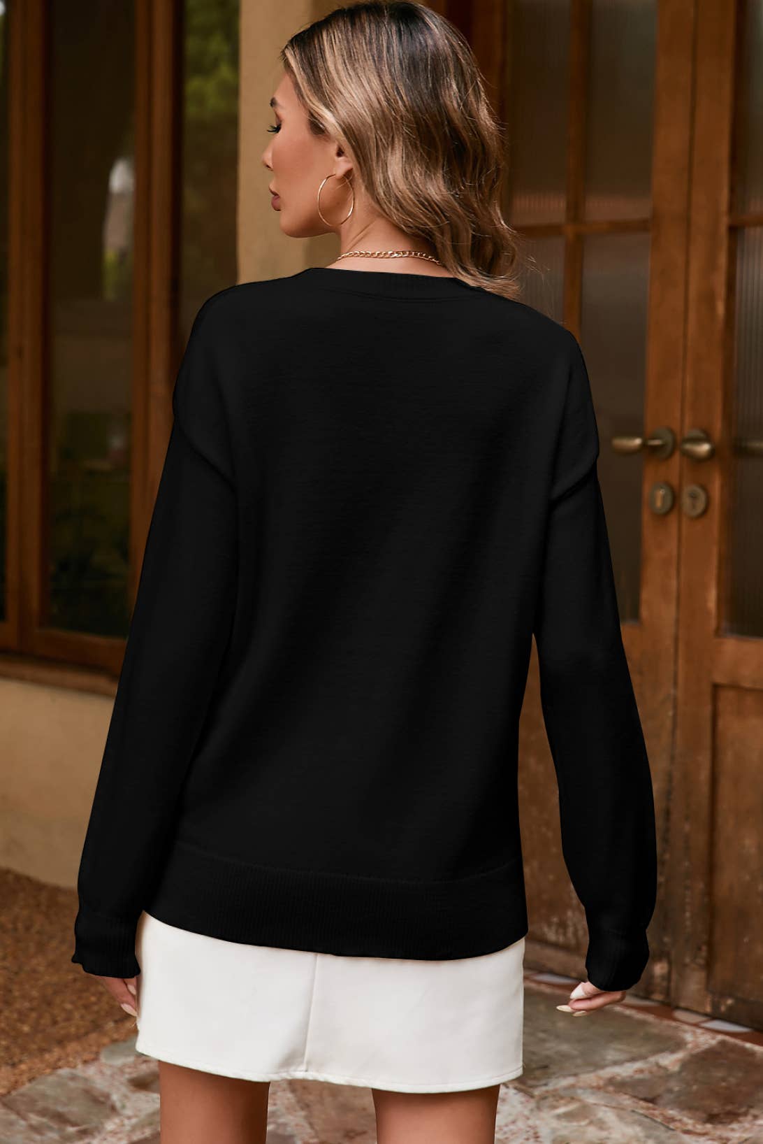 LDC Boo Knitted Fall Clothing Pattern Ribbed Edge Sweater: Black / S - Bria Blair Creative