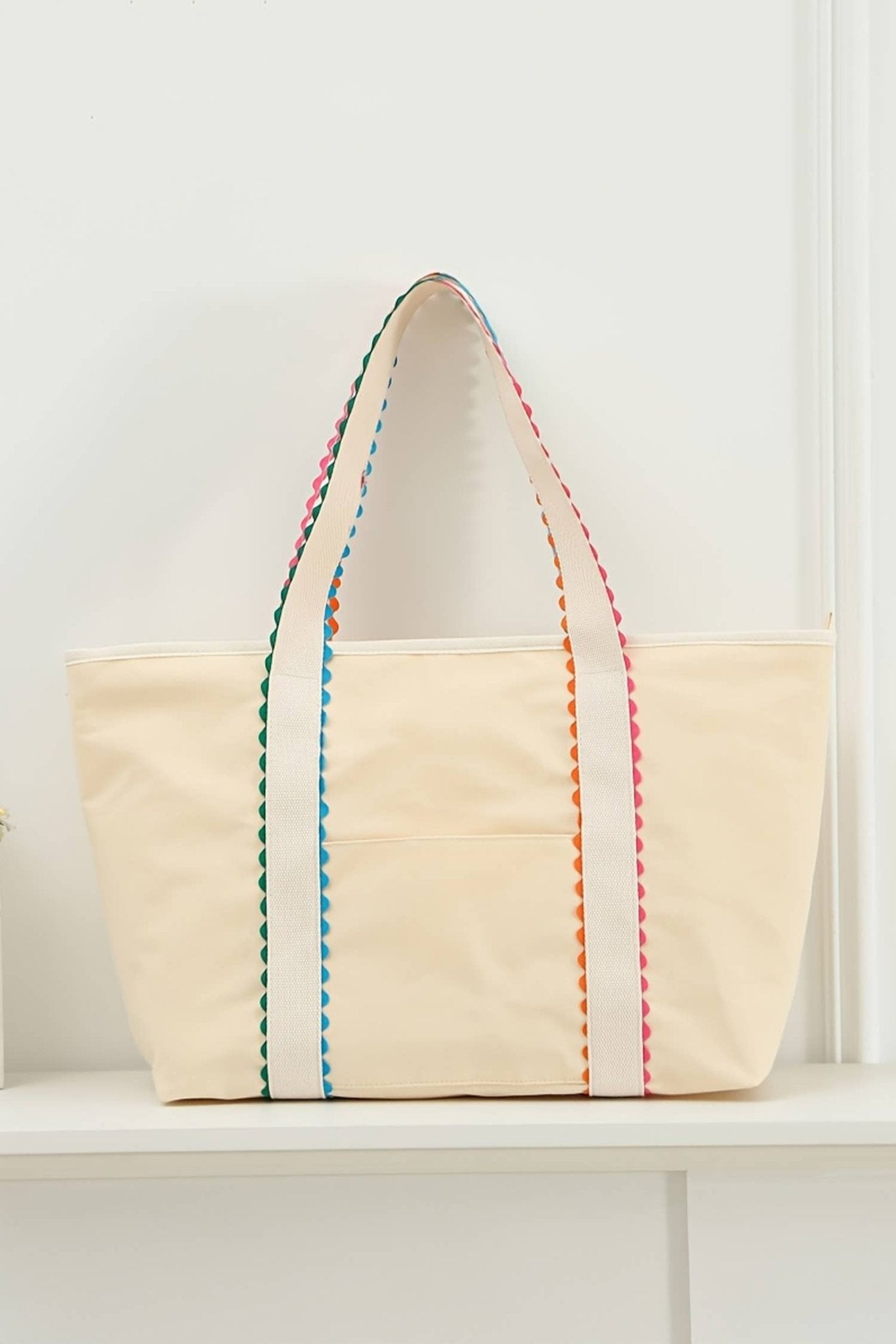 LDC Colorful Ricrac Detail Canvas Tote Bag: White / One Size - Bria Blair Creative