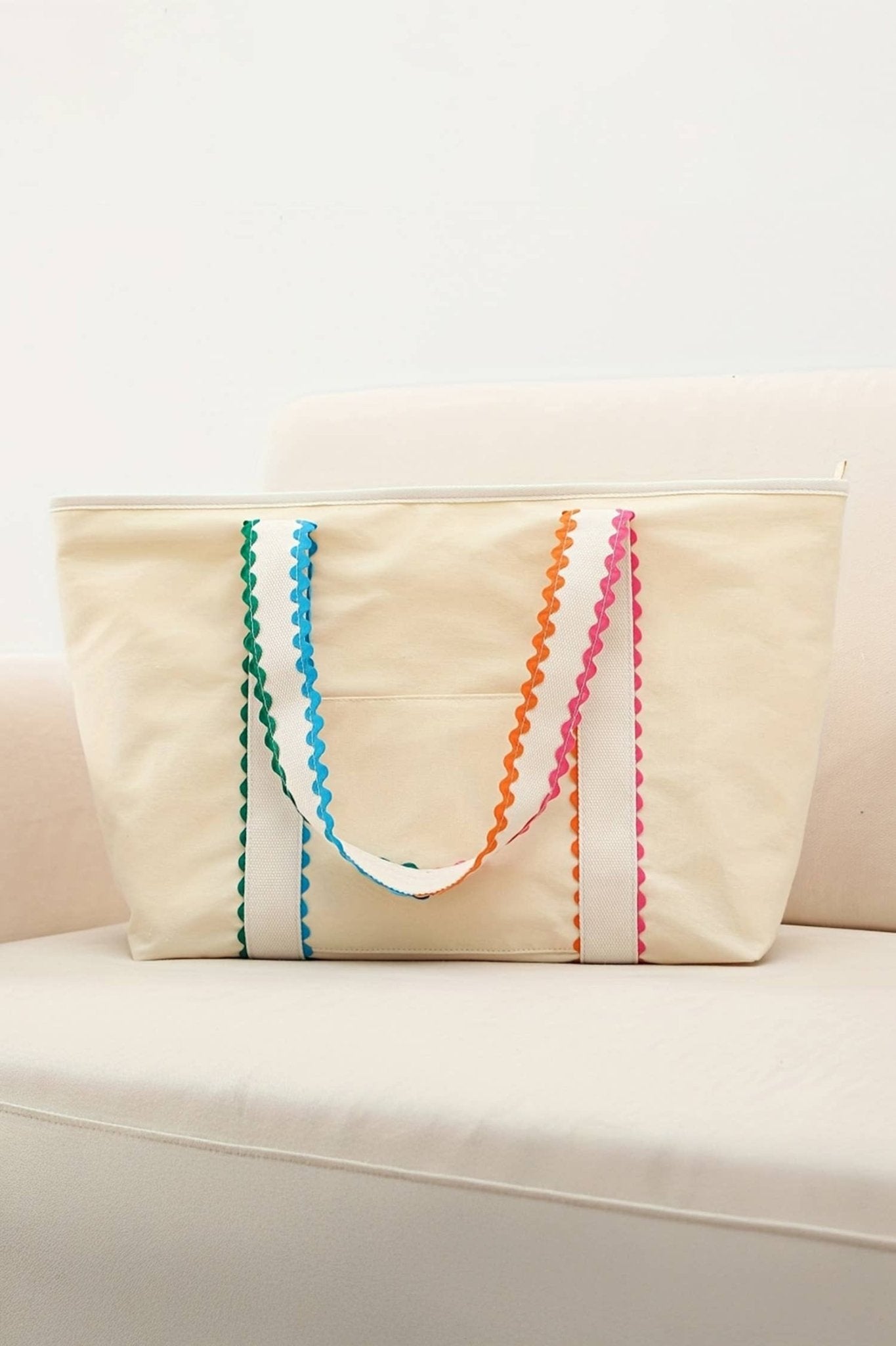 LDC Colorful Ricrac Detail Canvas Tote Bag: White / One Size - Bria Blair Creative