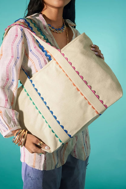 LDC Colorful Ricrac Detail Canvas Tote Bag: White / One Size - Bria Blair Creative