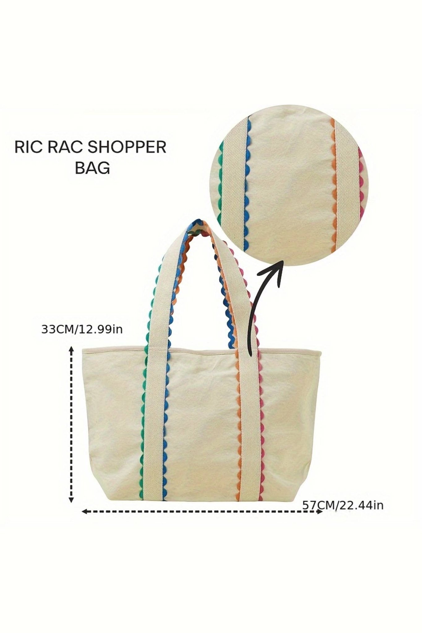 LDC Colorful Ricrac Detail Canvas Tote Bag: White / One Size - Bria Blair Creative