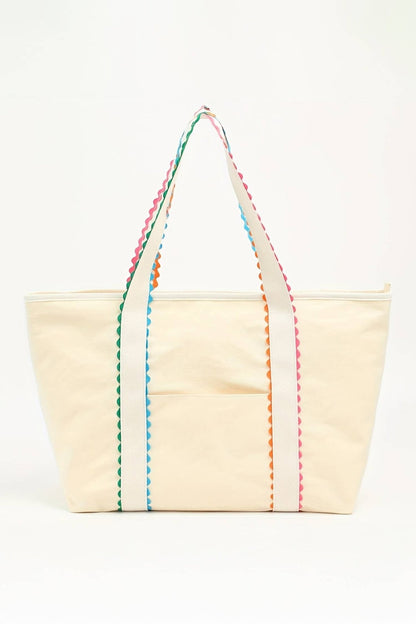 LDC Colorful Ricrac Detail Canvas Tote Bag: White / One Size - Bria Blair Creative