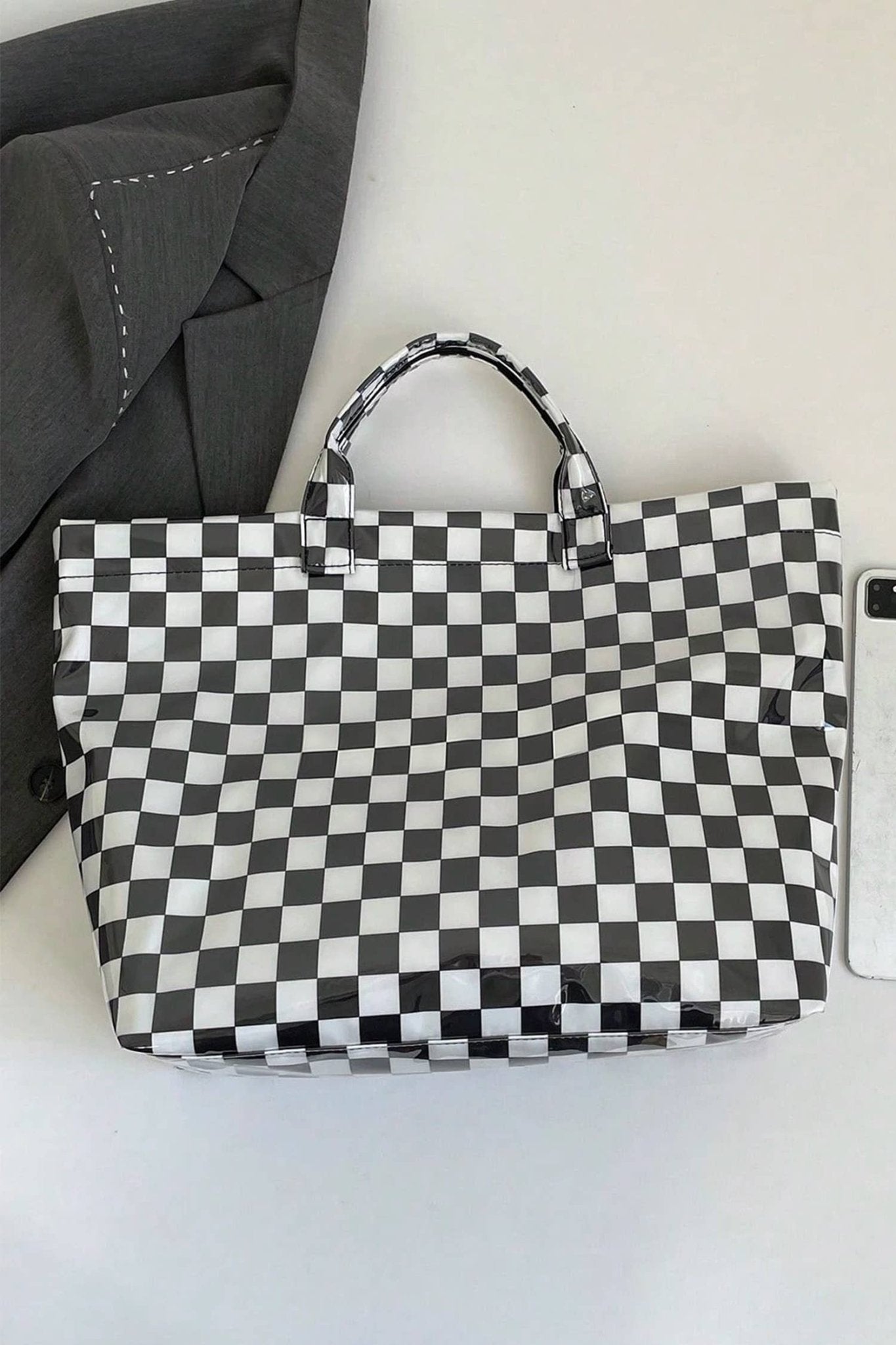 LDC Eyelet Flower Pattern PVC Glossy Waterproof Tote Bag: Color black / One Size - Bria Blair Creative