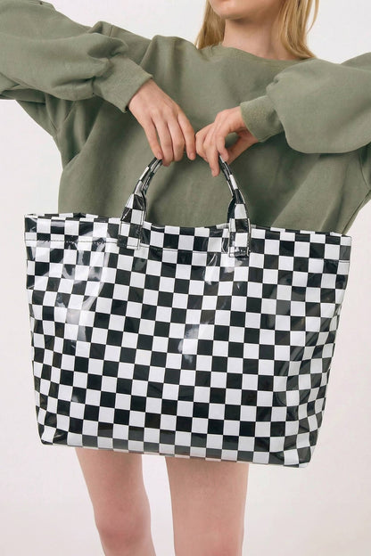 LDC Eyelet Flower Pattern PVC Glossy Waterproof Tote Bag: Color black / One Size - Bria Blair Creative