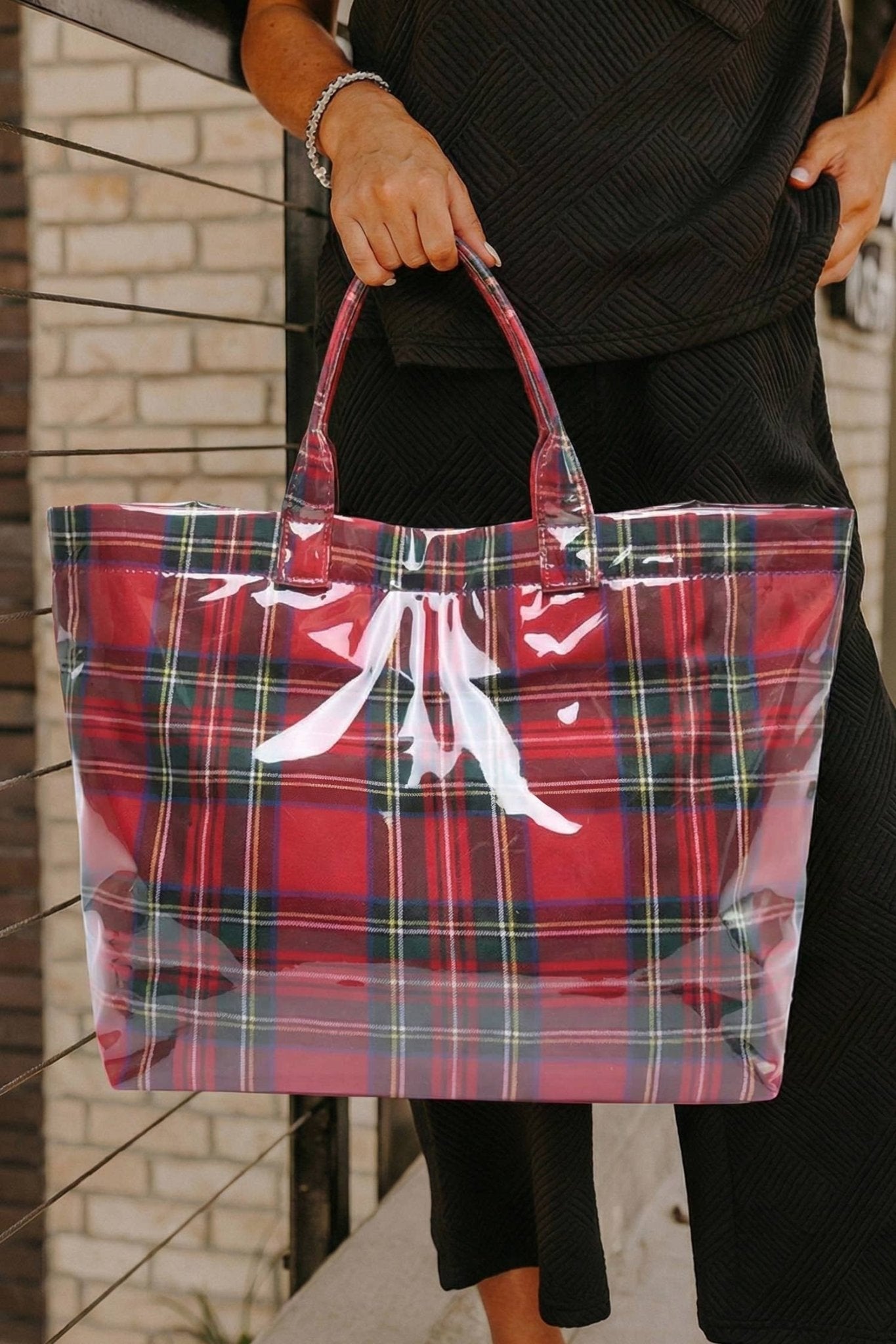 LDC Eyelet Flower Pattern PVC Glossy Waterproof Tote Bag: Color black / One Size - Bria Blair Creative
