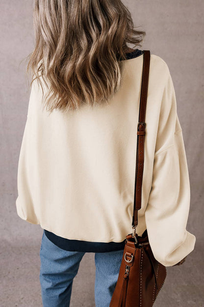 LDC Halloween Witch Hat Patched Colorblock Sweatshirt: Beige / S - Bria Blair Creative