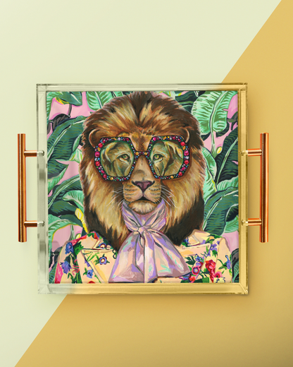 Louis The Lion Acrylic Tray With Gold Handles - Bria Blair Creative