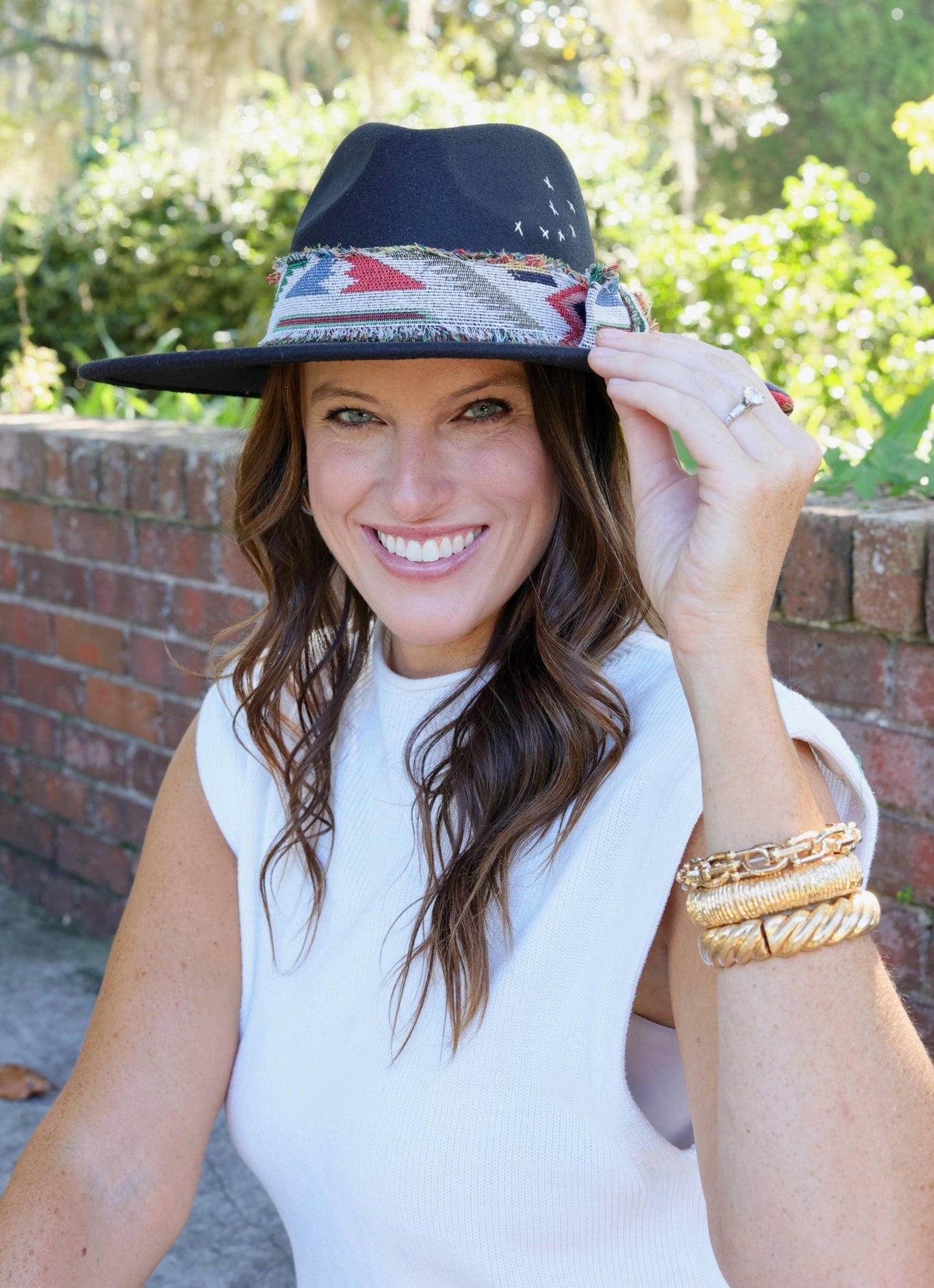 Lucie Hat with Aztec Accents BLACK: Default - Bria Blair Creative