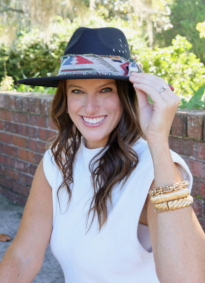 Lucie Hat with Aztec Accents BLACK: Default - Bria Blair Creative