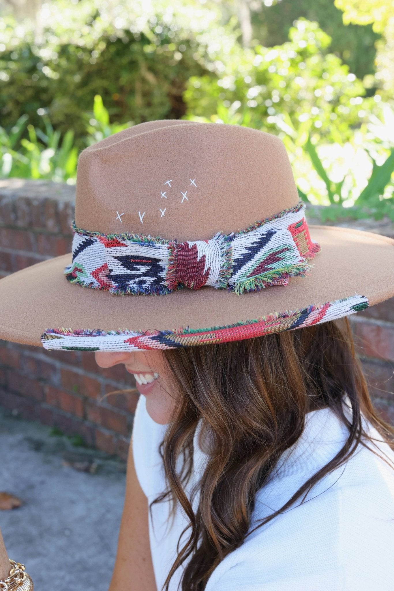 Lucie Hat with Aztec Accents BROWN: Default - Bria Blair Creative