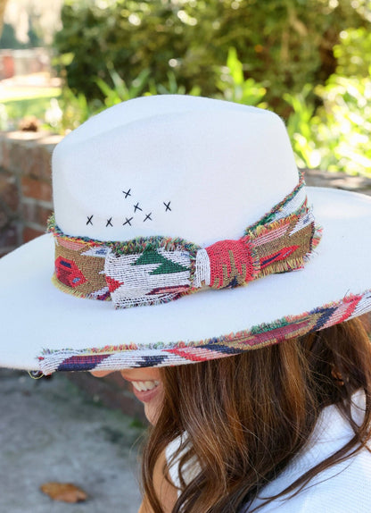 Lucie Hat with Aztec Accents IVORY: Default - Bria Blair Creative