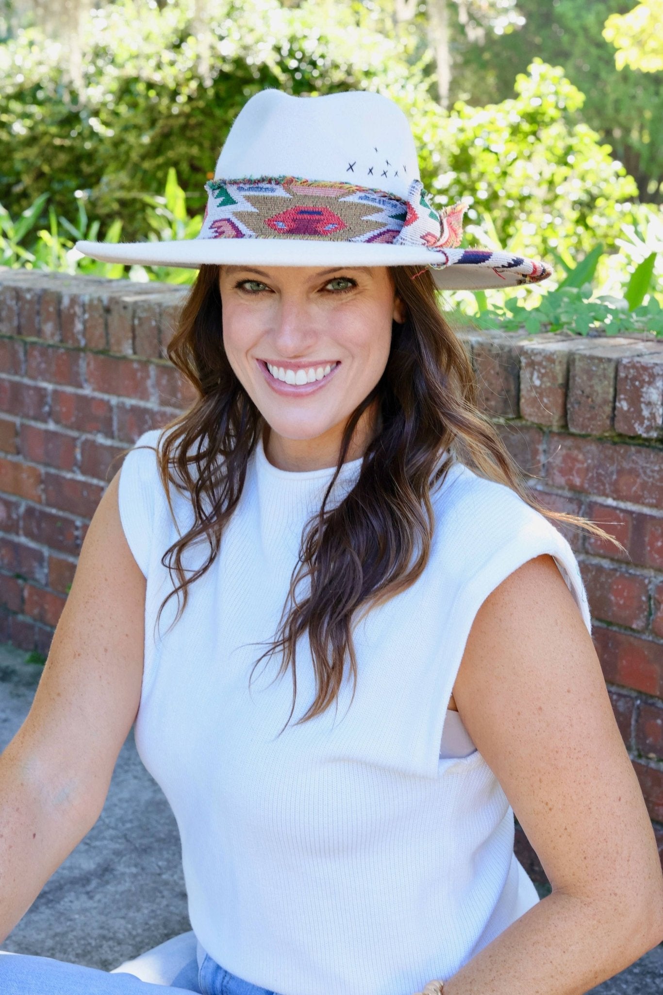 Lucie Hat with Aztec Accents IVORY: Default - Bria Blair Creative