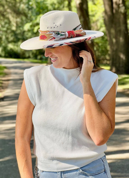 Lucie Hat with Aztec Accents IVORY: Default - Bria Blair Creative