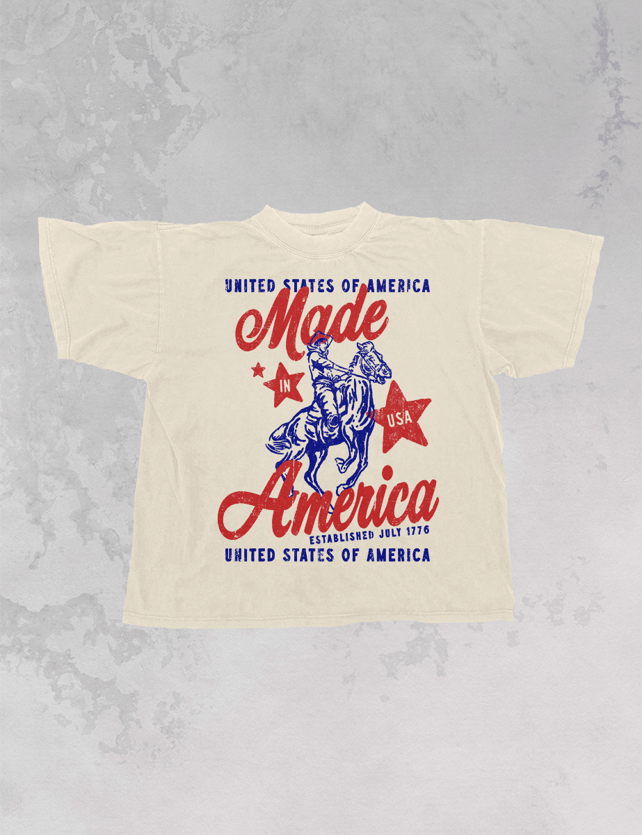 Made In America, USA Western Oversized TShirt: Ivory / L/XL - Bria Blair Creative