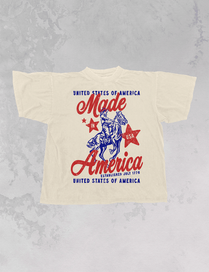 Made In America, USA Western Oversized TShirt: Ivory / XS/S - Bria Blair Creative