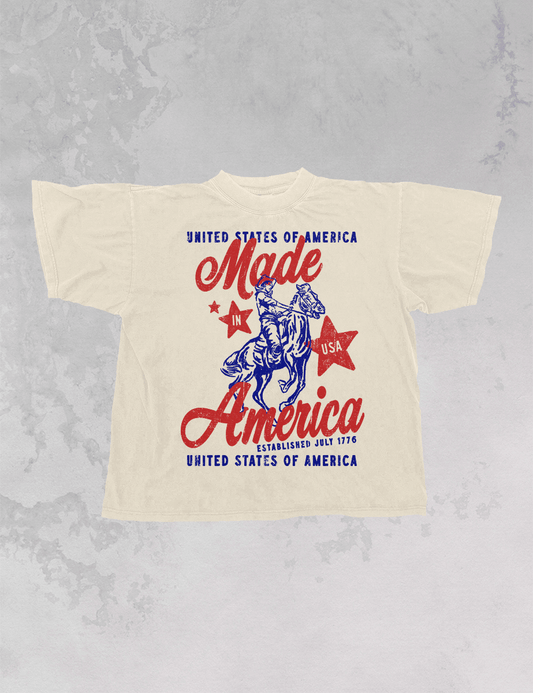 Made In America, USA Western Oversized TShirt: Ivory / XS/S - Bria Blair Creative