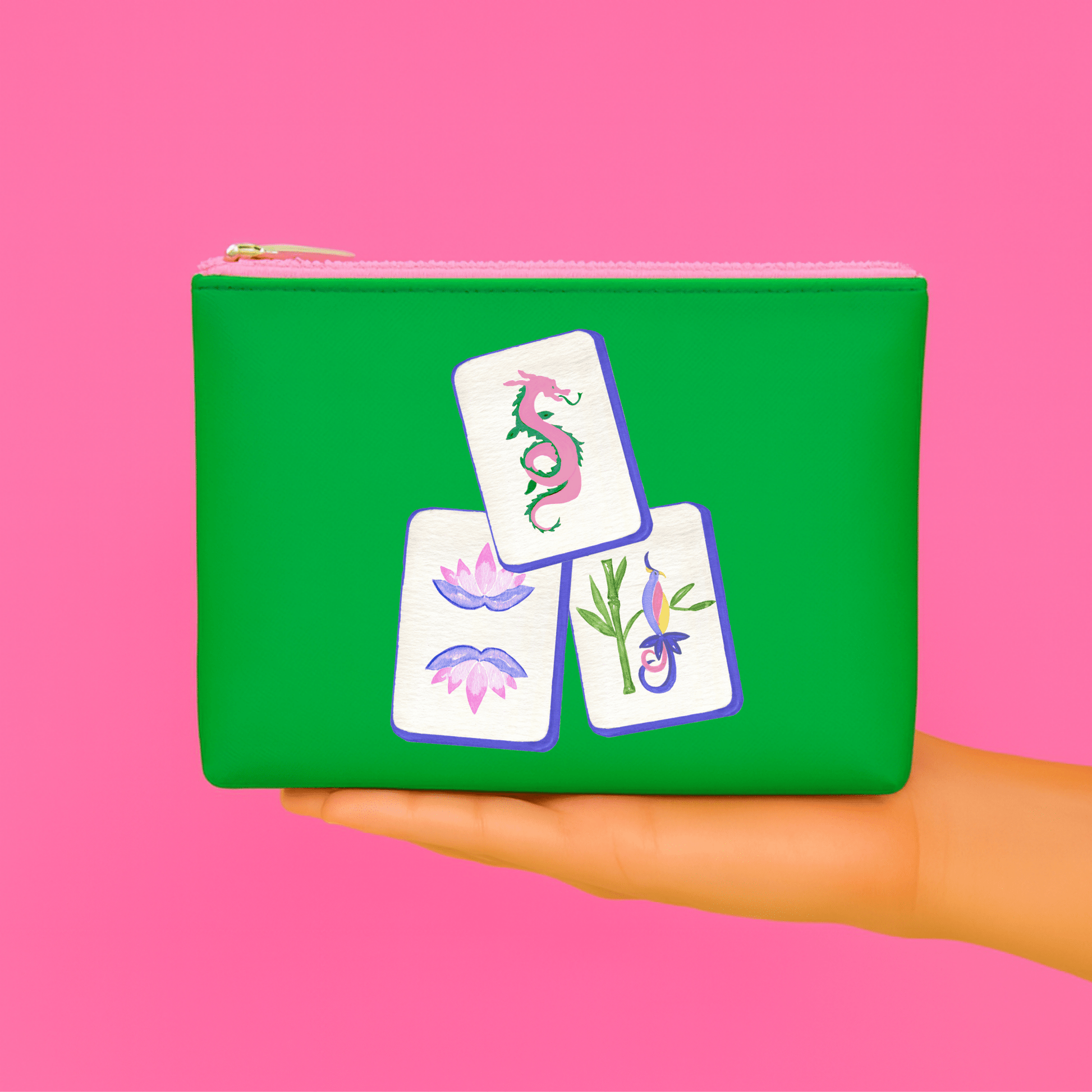 Mahj Tile Leather Bag pouch Mahjong gift bag | Green - Bria Blair Creative