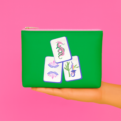 Mahj Tile Leather Bag pouch Mahjong gift bag | Green - Bria Blair Creative