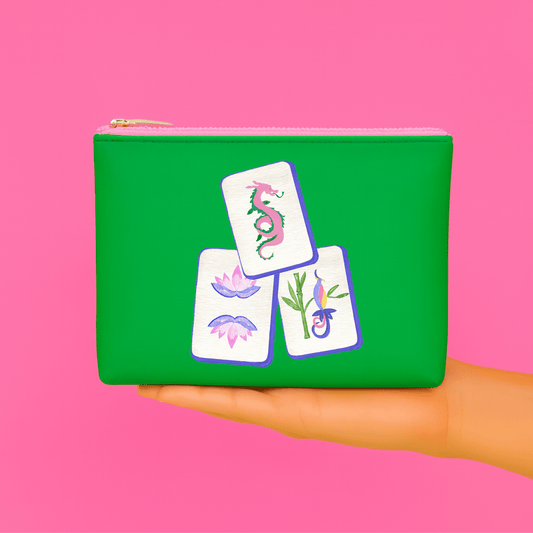 Mahj Tile Leather Bag pouch Mahjong gift bag | Green - Bria Blair Creative