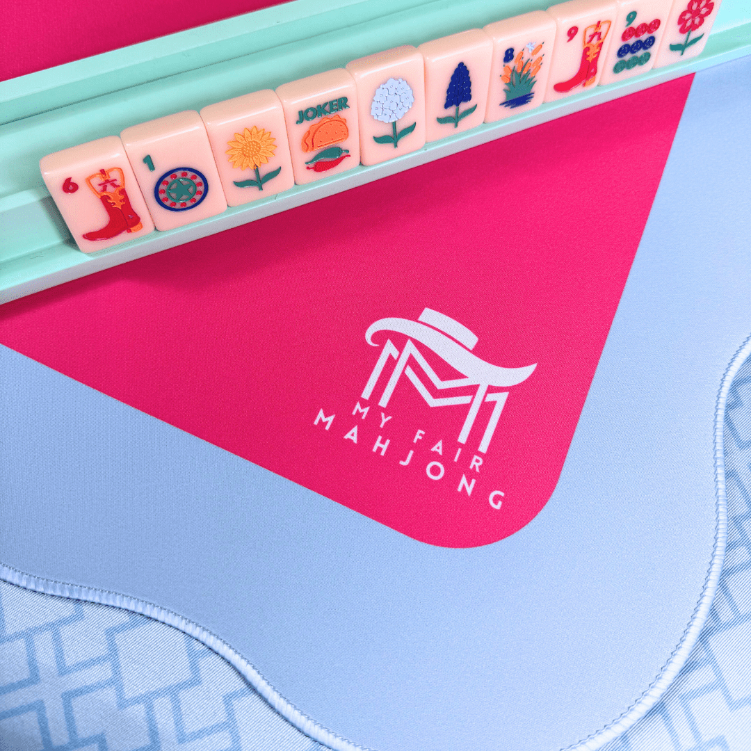 MAHJONG MAT | Color Wave | 31" x 31": Pink Center - Blue Scallop - Bria Blair Creative