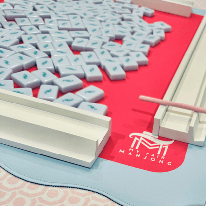 MAHJONG MAT | Color Wave | 31" x 31": Pink Center - Blue Scallop - Bria Blair Creative