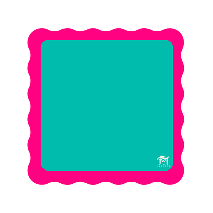 MAHJONG MAT | Color Wave | 31" x 31": Pink Center - Blue Scallop - Bria Blair Creative