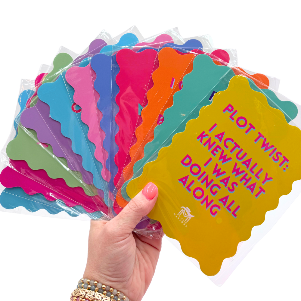 MAHJONG SHUFFLE CARD | Scalloped Edges & Bright Colors | Sized to Store with Mahjong League Cards: 02 - PINK - LOVE LANGUAGE - Bria Blair Creative