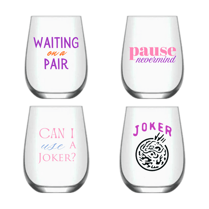 Mahjong Stemless 4 ct VARIETY Gift Set Plastic Wine Glasses - Bria Blair Creative