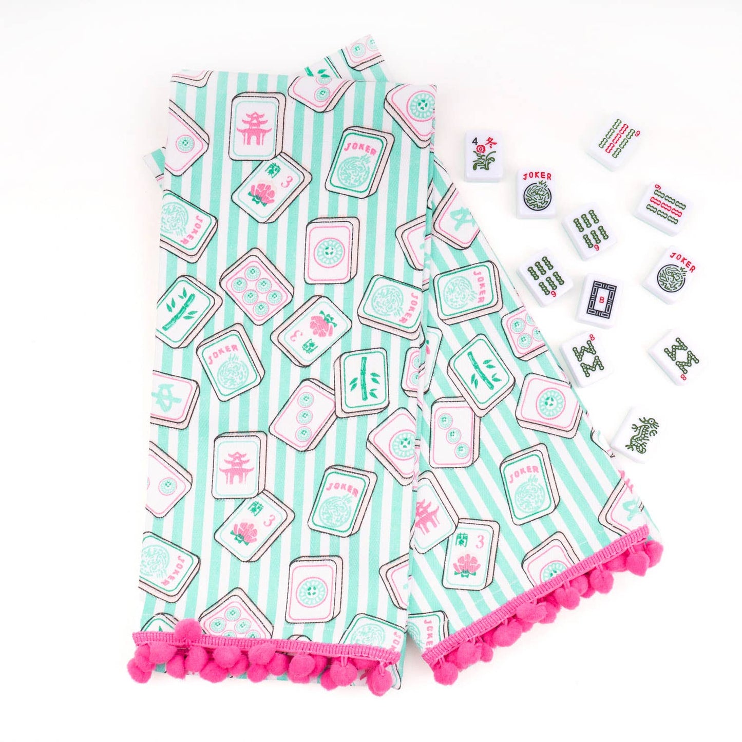 Mahjong Stripe Pom - Pom Kitchen Towel Set - Bria Blair Creative