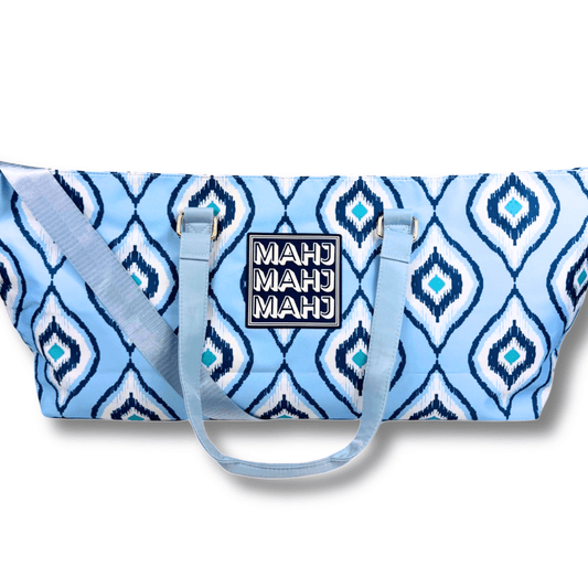 MAHJONG TOTE BAG | Wide with Zipper Closure: IKAT - Blue Tote Bag - Bria Blair Creative