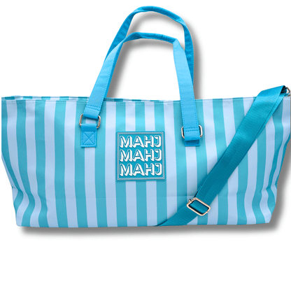 MAHJONG TOTE BAG | Wide with Zipper Closure: IKAT - Blue Tote Bag - Bria Blair Creative