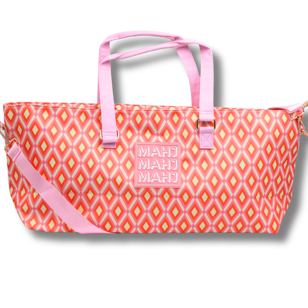 MAHJONG TOTE BAG | Wide with Zipper Closure: IKAT - Blue Tote Bag - Bria Blair Creative