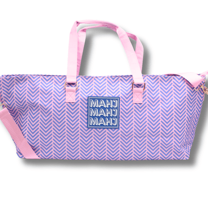 MAHJONG TOTE BAG | Wide with Zipper Closure: Stripes - Pink & Red Tote Bag - Bria Blair Creative