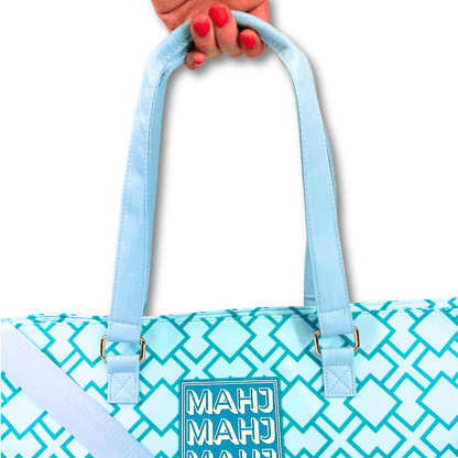 MAHJONG TOTE BAG | Wide with Zipper Closure: Stripes - Pink & Red Tote Bag - Bria Blair Creative