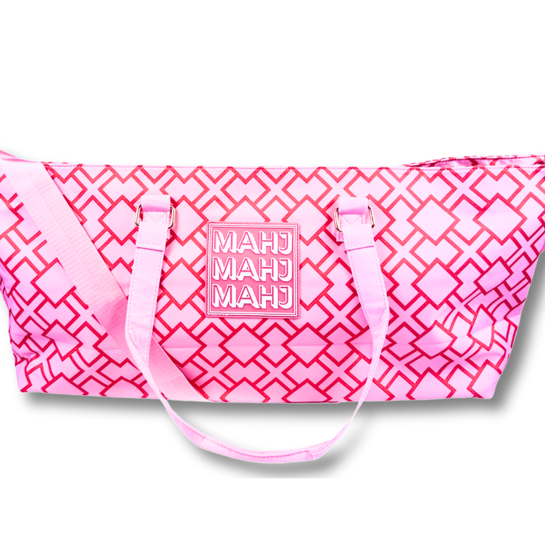 MAHJONG TOTE BAG | Wide with Zipper Closure: Stripes - Pink & Red Tote Bag - Bria Blair Creative