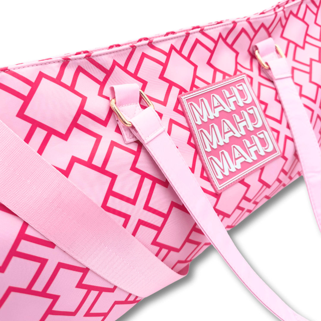 MAHJONG TOTE BAG | Wide with Zipper Closure: Stripes - Pink & Red Tote Bag - Bria Blair Creative