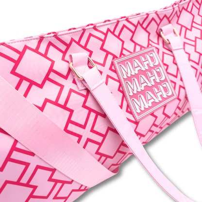 MAHJONG TOTE BAG | Wide with Zipper Closure: Stripes - Pink & Red Tote Bag - Bria Blair Creative
